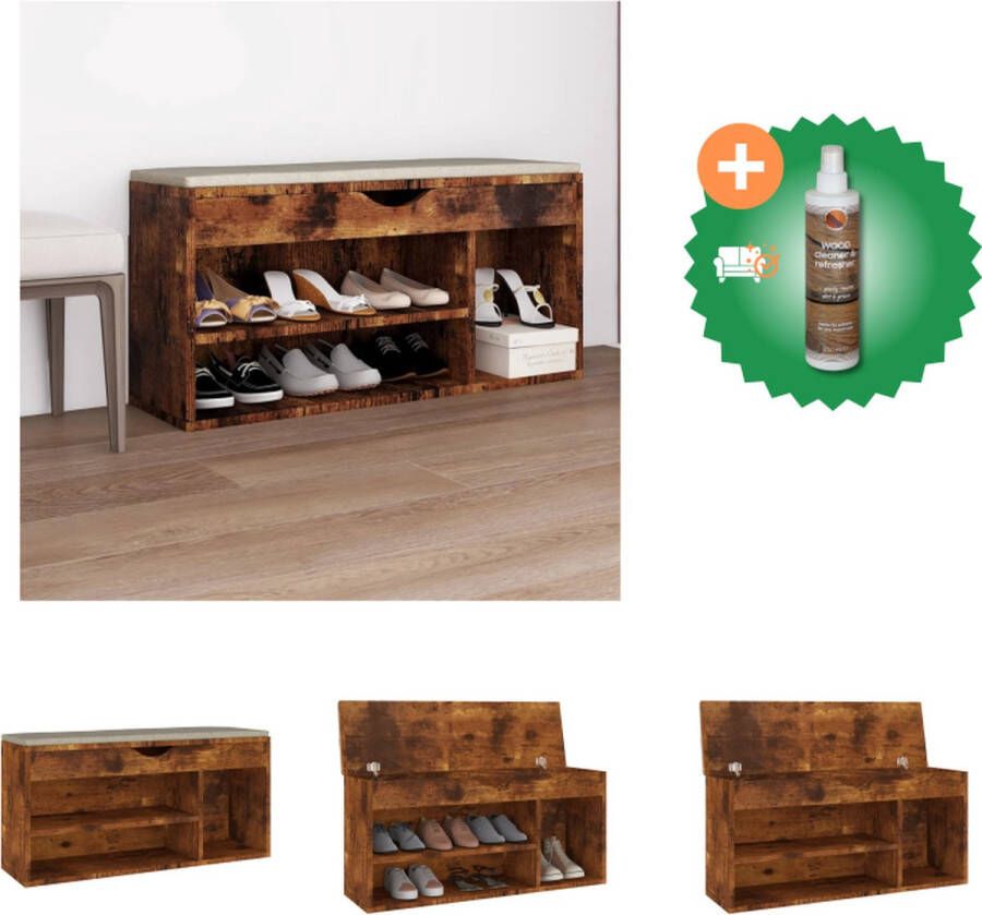 VidaXL Schoenenbank Gerookt Eiken 104 x 30 x 49 cm Praktische Schoenenopberger met Kussen Schoenenkast Inclusief Houtreiniger en verfrisser
