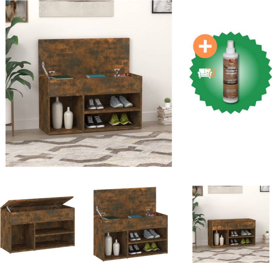 VidaXL Schoenenbank Gerookt eiken 80 x 30 x 45 cm Praktisch opbergmeubel Schoenenkast Inclusief Houtreiniger en verfrisser