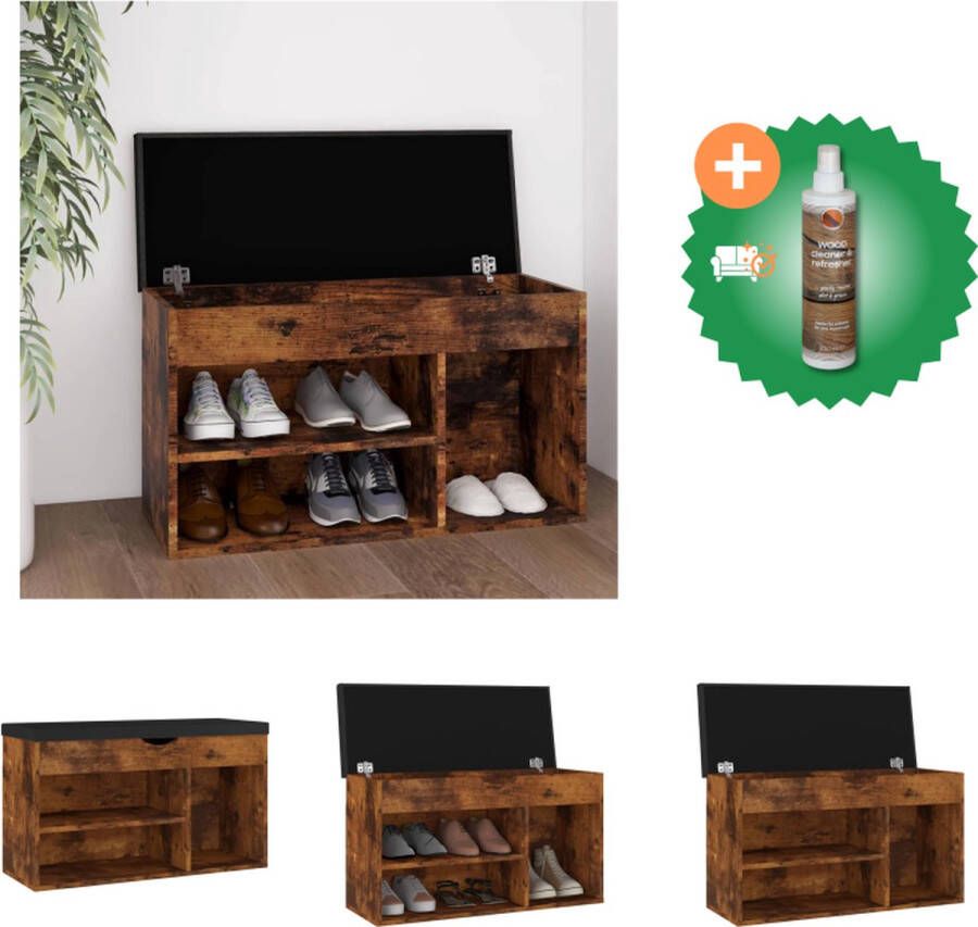 VidaXL Schoenenbank met kussen 80x30x47 cm spaanplaat gerookt eiken Schoenenkast Inclusief Houtreiniger en verfrisser