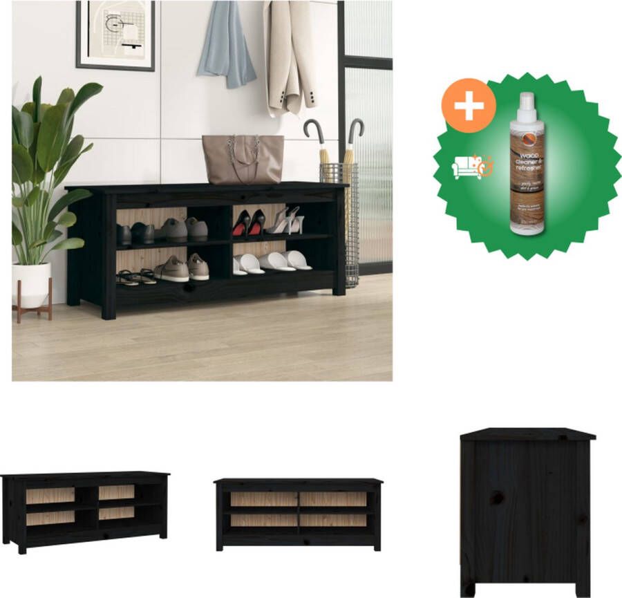 VidaXL Schoenenbank 110x38x45-5 cm massief grenenhout zwart Schoenenkast Inclusief Houtreiniger en verfrisser