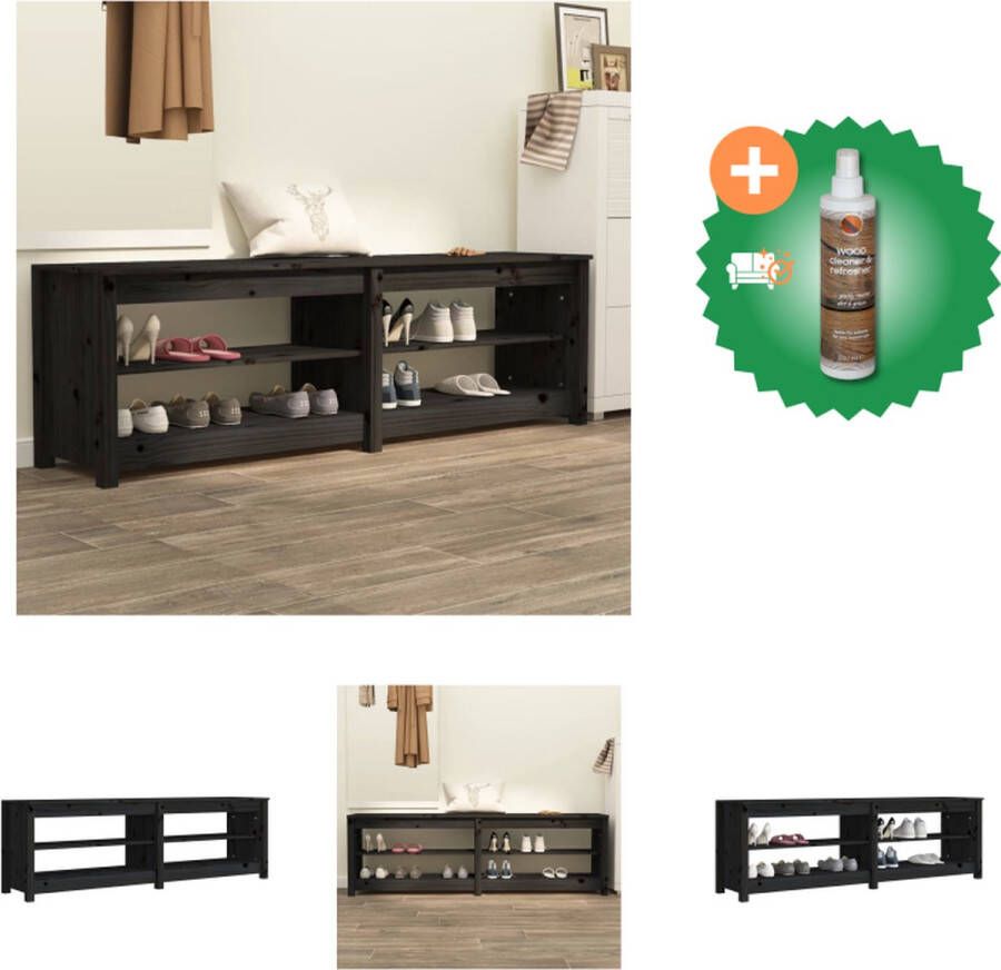VidaXL Schoenenbank 160x36-5x50 cm massief grenenhout zwart Schoenenkast Inclusief Houtreiniger en verfrisser