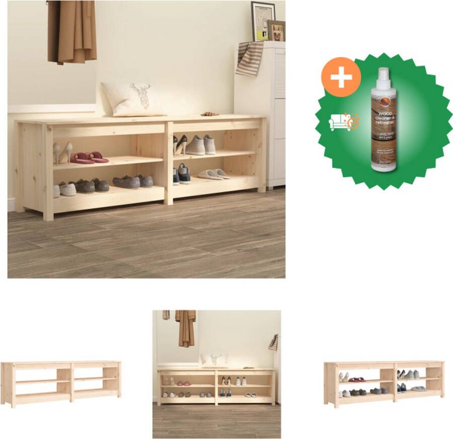VidaXL Schoenenbank Grenenhout Gangmeubel 160x36.5x50cm Schoenenkast Inclusief Houtreiniger en verfrisser