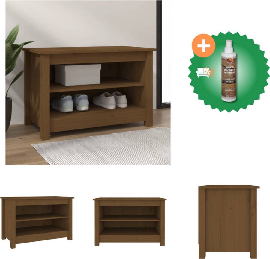 VidaXL Schoenenbank Grenenhout Schoenenkast 70 x 38 x 45.5 cm Honingbruin Schoenenkast Inclusief Houtreiniger en verfrisser
