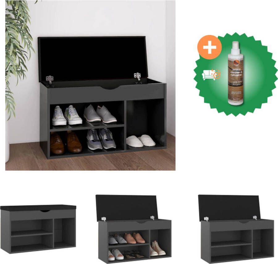 VidaXL Schoenenbank met kussen 80x30x47 cm spaanplaat grijs Schoenenkast Inclusief Houtreiniger en verfrisser