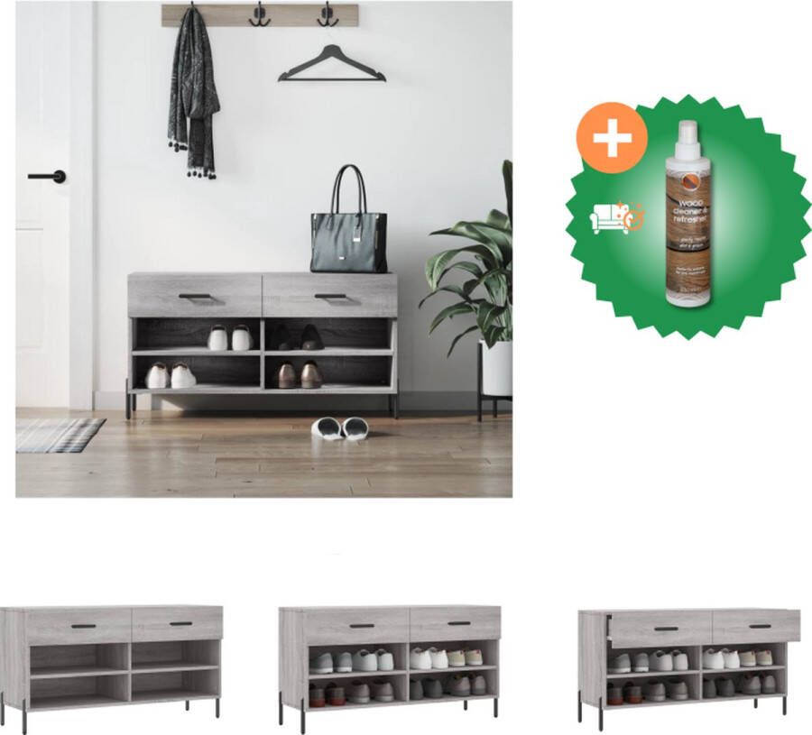 VidaXL Schoenenbank Grijs Sonoma Eiken 102 x 35 x 55 cm Trendy en praktisch Schoenenkast Inclusief Houtreiniger en verfrisser