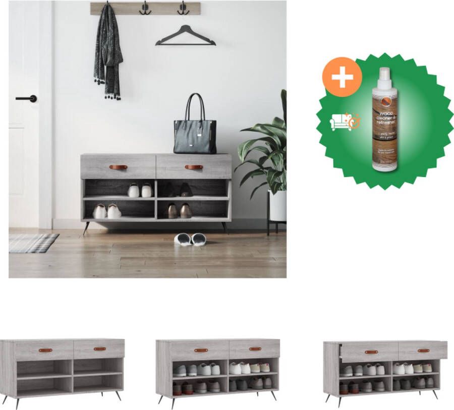 VidaXL Schoenenbank Grijs Sonoma Eiken 102x35x55cm Duurzaam materiaal Schoenenkast Inclusief Houtreiniger en verfrisser