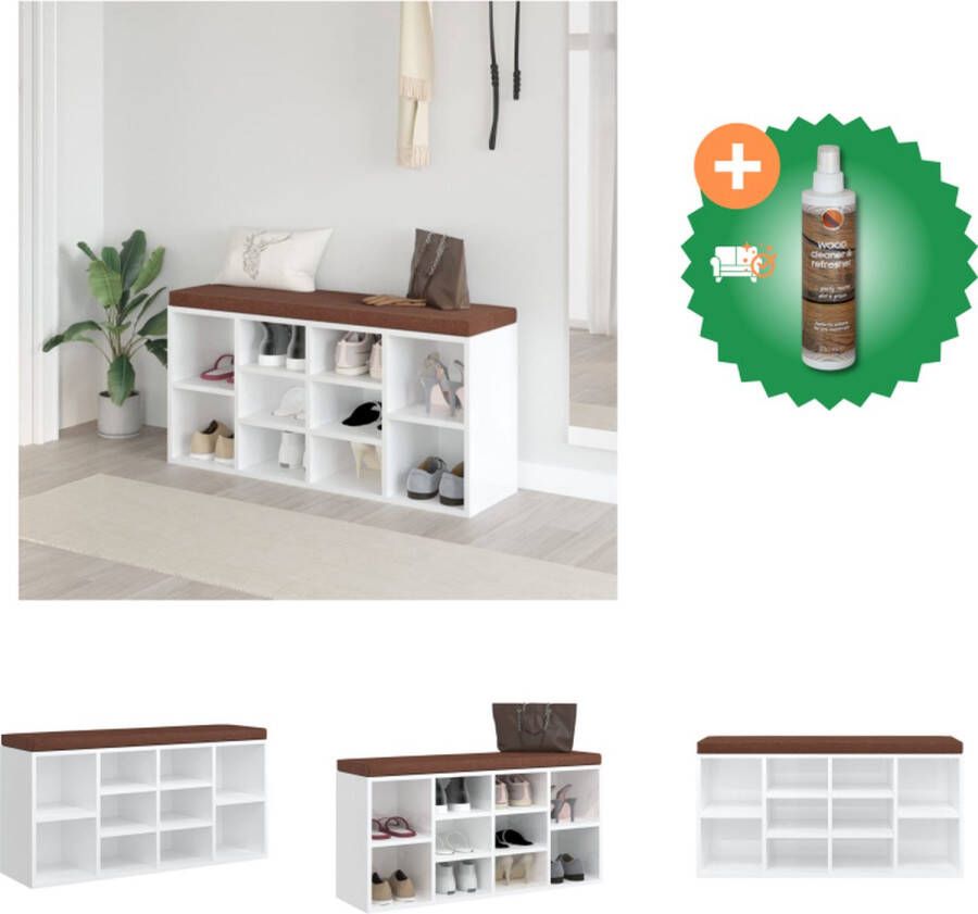 VidaXL Schoenenbank Hoogglans wit 103 x 30 x 48 cm (B x D x H) Hocker Inclusief Houtreiniger en verfrisser