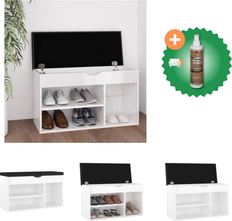 VidaXL Schoenenbank met kussen 80x30x47 cm spaanplaat hoogglans wit Schoenenkast Inclusief Houtreiniger en verfrisser