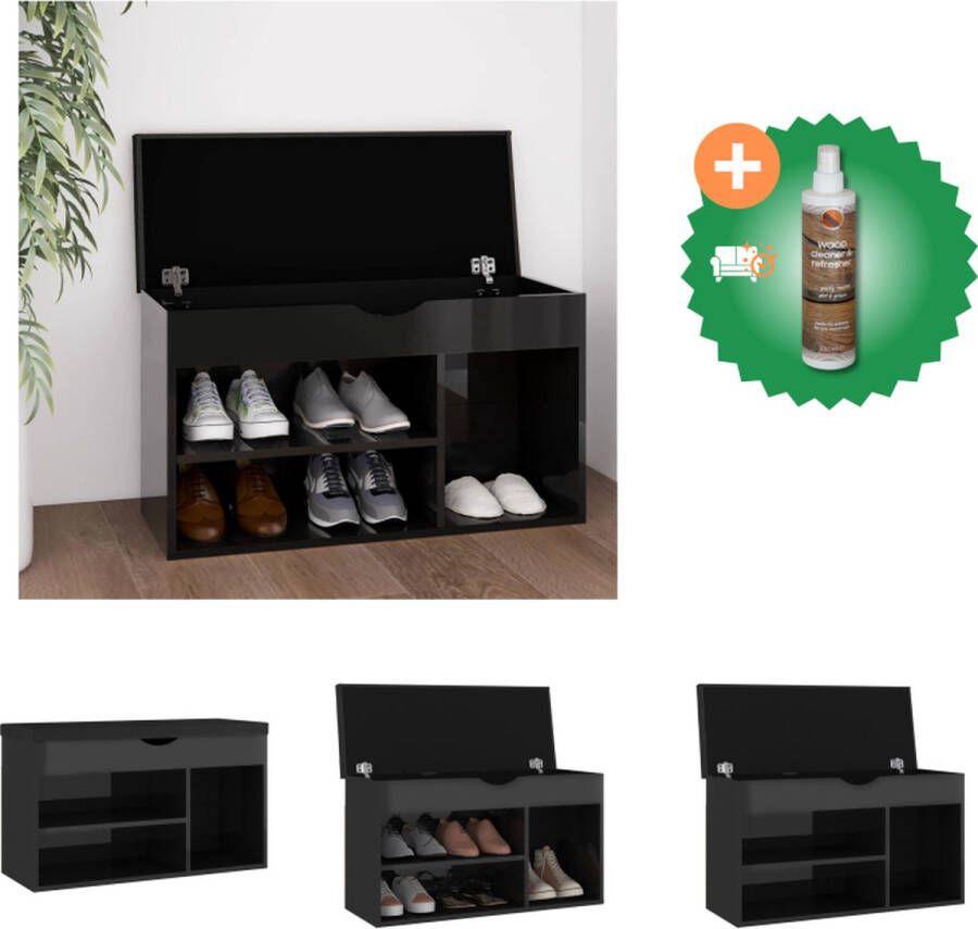 VidaXL Schoenenbank met kussen 80x30x47 cm spaanplaat hoogglans zwart Schoenenkast Inclusief Houtreiniger en verfrisser