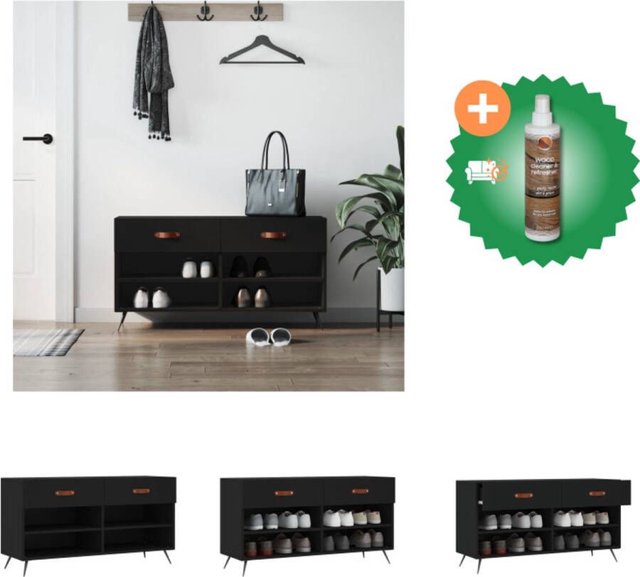 VidaXL Schoenenbank Zwart 102 x 35 x 55 cm Duurzaam hout Ijzeren poten Schoenenkast Inclusief Houtreiniger en verfrisser - Foto 2