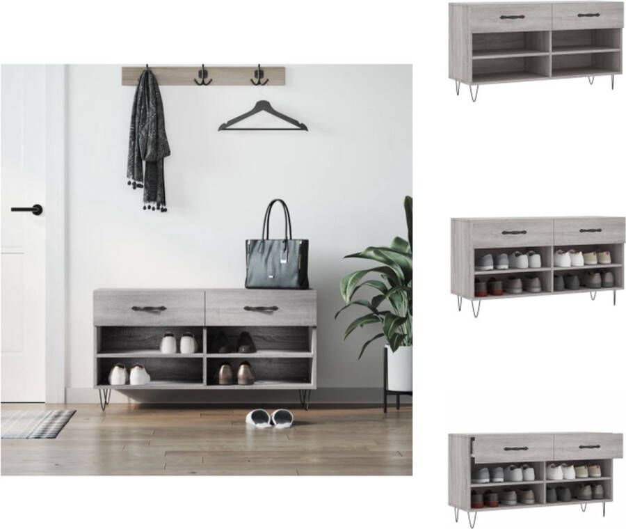 VidaXL Schoenenbank Schoenenbanken Opbergbank Schoenenkast Schoenenbank 102x35x55 cm bewerkt hout grijs sonoma eikenkleur - Foto 3