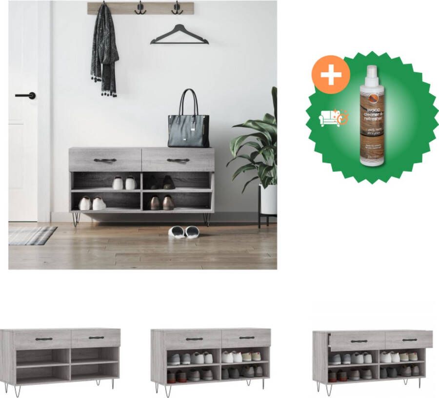 VidaXL Schoenenbank 102x35x55 cm bewerkt hout grijs sonoma eikenkleur Schoenenkast Inclusief Houtreiniger en verfrisser