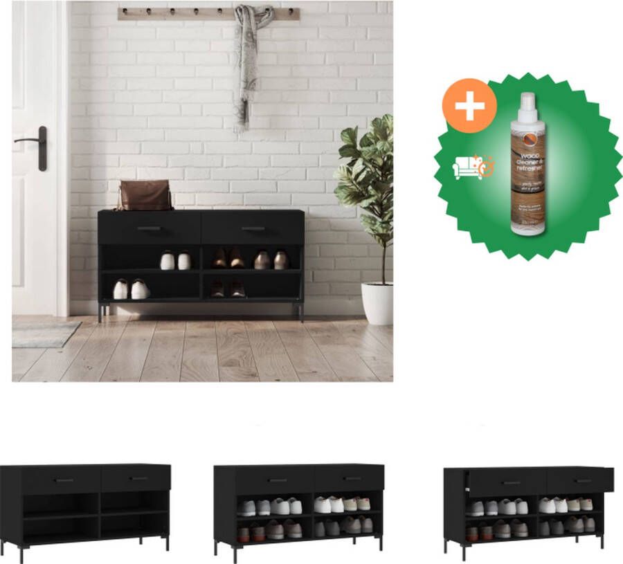 VidaXL Schoenenbank Zwart 102 x 35 x 55 cm Duurzaam hout Ijzeren poten Schoenenkast Inclusief Houtreiniger en verfrisser