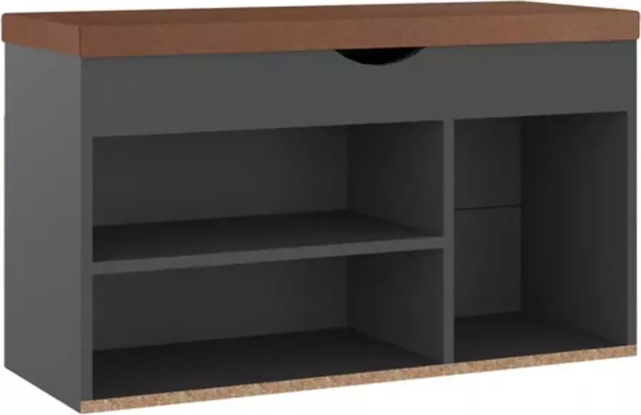 VidaXL -Schoenenbank-met-kussen-80x30x47-cm-bewerkt-hout-grijs - Foto 1