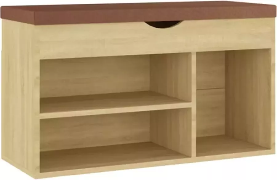 VidaXL -Schoenenbank-met-kussen-80x30x47-cm-bewerkt-hout-sonoma-eiken - Foto 2