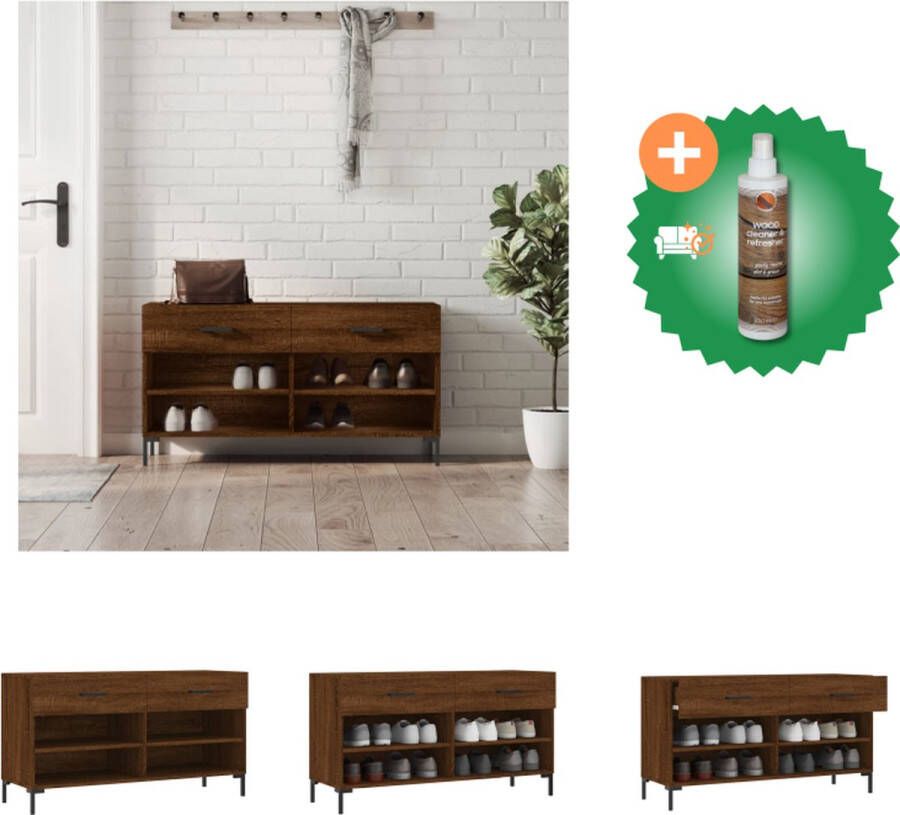 VidaXL Schoenenbank Meubel 102 x 35 x 55 cm Bruineiken Schoenenkast Inclusief Houtreiniger en verfrisser