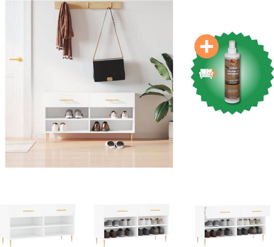 VidaXL Schoenenbank opbergsysteem 102 x 35 x 55 cm Duurzaam hout Wit 2 lades 4 planken Schoenenkast Inclusief Houtreiniger en verfrisser - Foto 2
