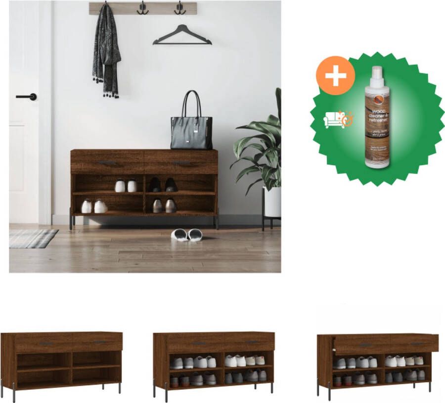 VidaXL schoenenbank Scandinavische stijl 102 x 35 x 55 cm bewerkt hout en ijzer Schoenenkast Inclusief Houtreiniger en verfrisser