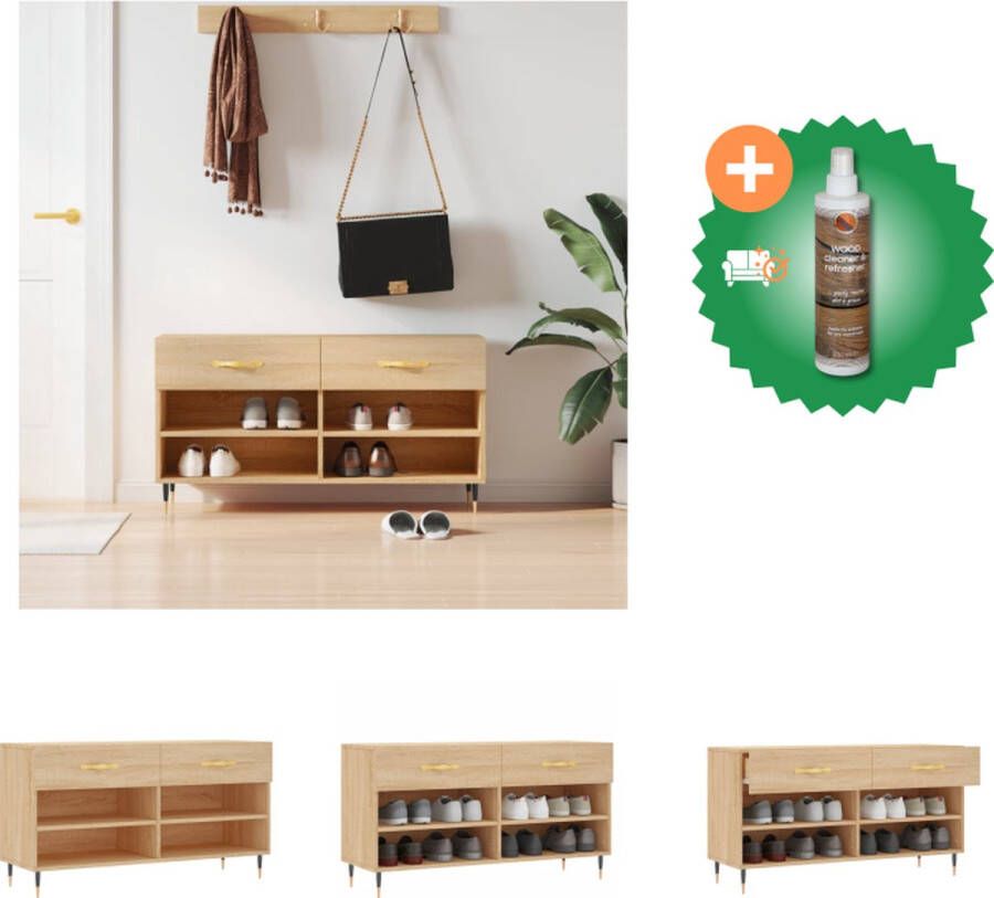 VidaXL Schoenenbank Sonoma Eiken 102 x 35 x 55 cm Duurzaam Hout Opbergruimte Stabiel Industriële Stijl Schoenenkast Inclusief Houtreiniger en verfrisser