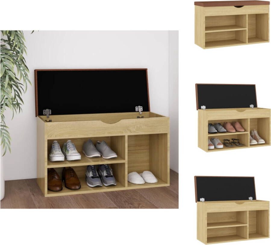VidaXL Schoenenbank Schoenenbanken Schoenenbankje Schoenenbank met kussen 80x30x47 cm bewerkt hout sonoma eiken - Foto 2