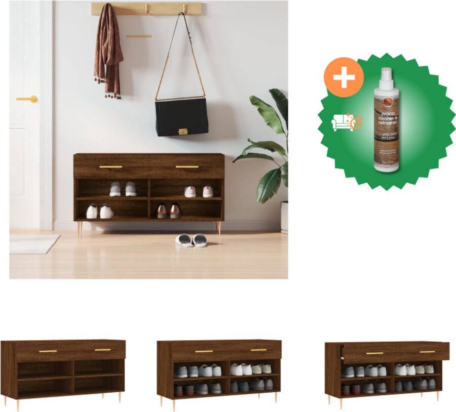 VidaXL Schoenenbank Trendy en praktisch Kleur- Bruineiken Afmetingen- 102 x 35 x 55 cm Duurzaam bewerkt hout en ijzer 2 lades 4 planken Stevig blad Ijzeren poten Montage vereist Schoenenkast Inclusief Houtreiniger en verfrisser - Foto 2