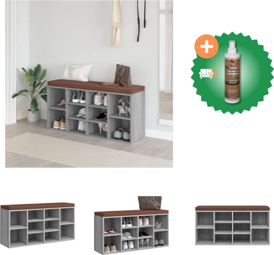 VidaXL Schoenenbank Trendy en praktisch Opbergruimte voor 10 paar Comfortabel zitvlak Grijs sonoma eiken Afmetingen- 103 x 30 x 48 cm Hocker Inclusief Houtreiniger en verfrisser