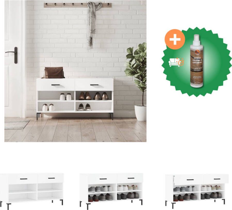 VidaXL Schoenenbank Trendy en praktische Meubelen 102 x 35 x 55 cm Wit Duurzaam hout Schoenenkast Inclusief Houtreiniger en verfrisser