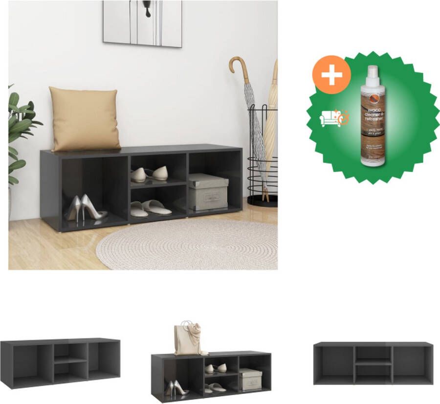 VidaXL Schoenenbank Trendy gelat ontwerp Schoenenkast 105 x 35 x 35 cm Hoogglans grijs Schoenenkast Inclusief Houtreiniger en verfrisser