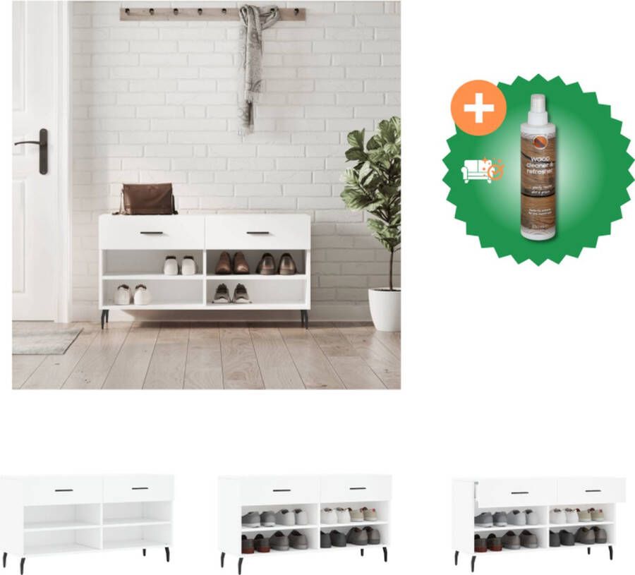 VidaXL Schoenenbank Trendy Meubelen 102x35x55 cm Wit Schoenenkast Inclusief Houtreiniger en verfrisser