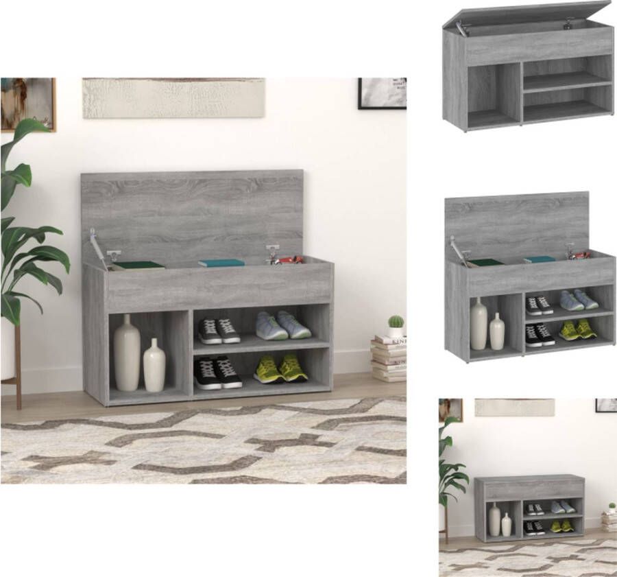 VidaXL Schoenenbank Schoenenbanken Opbergbank Schoenenkast Schoenenbank 80x30x45 cm bewerkt hout grijs sonoma eikenkleurig - Foto 2