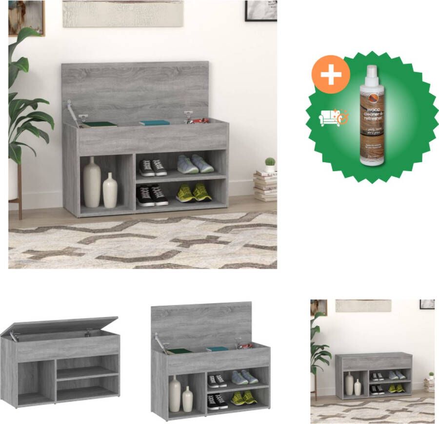 VidaXL Schoenenbank Trendy ontwerp Bewerkt hout 80x30x45 cm Grijs Sonoma Eiken Schoenenkast Inclusief Houtreiniger en verfrisser