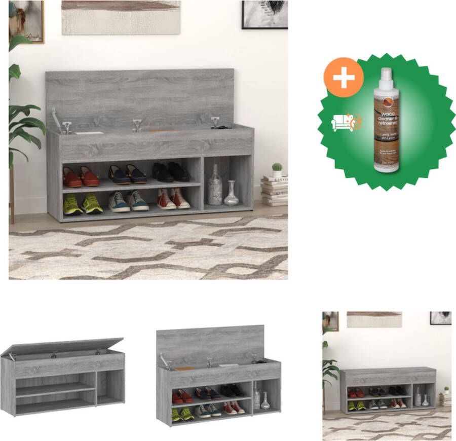 VidaXL Schoenenbank Trendy Opbergbank Afmeting 105 x 30 x 45 cm Kleur Grijs Sonoma Eiken Schoenenkast Inclusief Houtreiniger en verfrisser