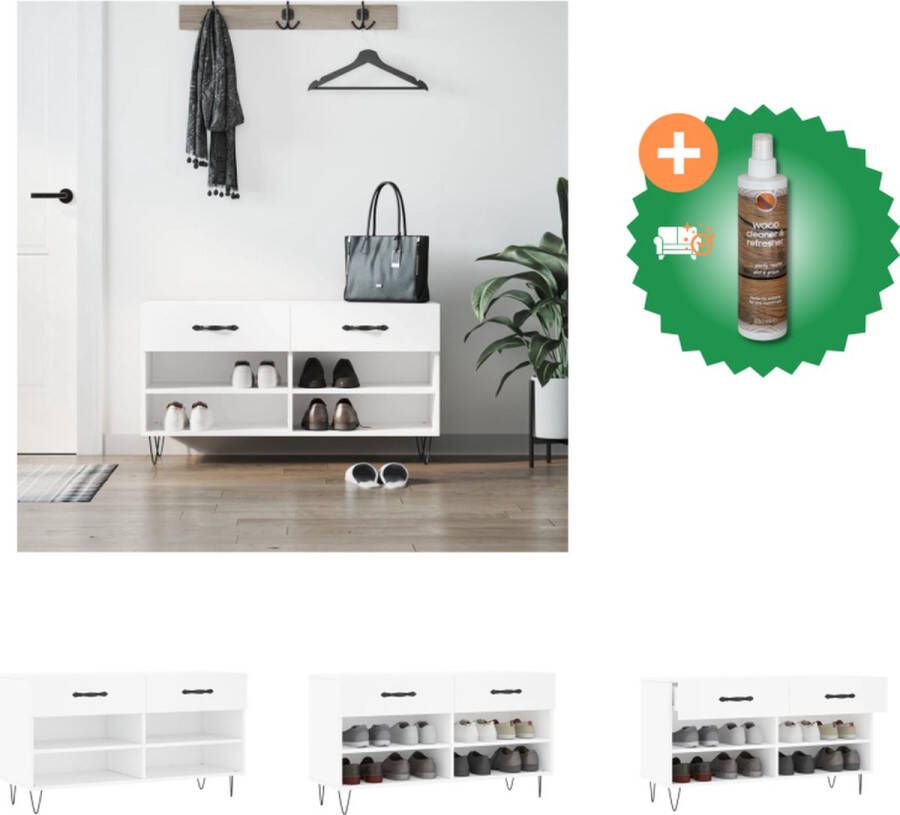 VidaXL Schoenenbank opbergsysteem 102 x 35 x 55 cm Duurzaam hout Wit 2 lades 4 planken Schoenenkast Inclusief Houtreiniger en verfrisser - Foto 3