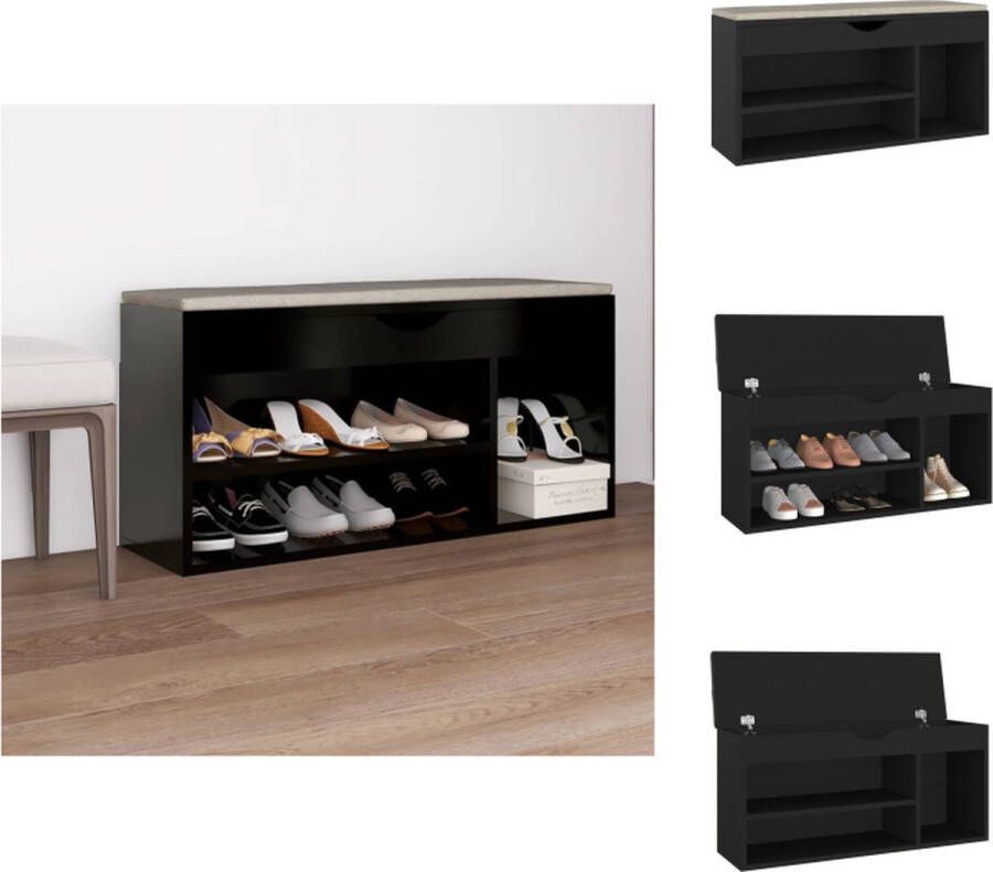 vidaXL Schoenenbank Zwart 104 x 30 x 49 cm Met Kussen Schoenenkast