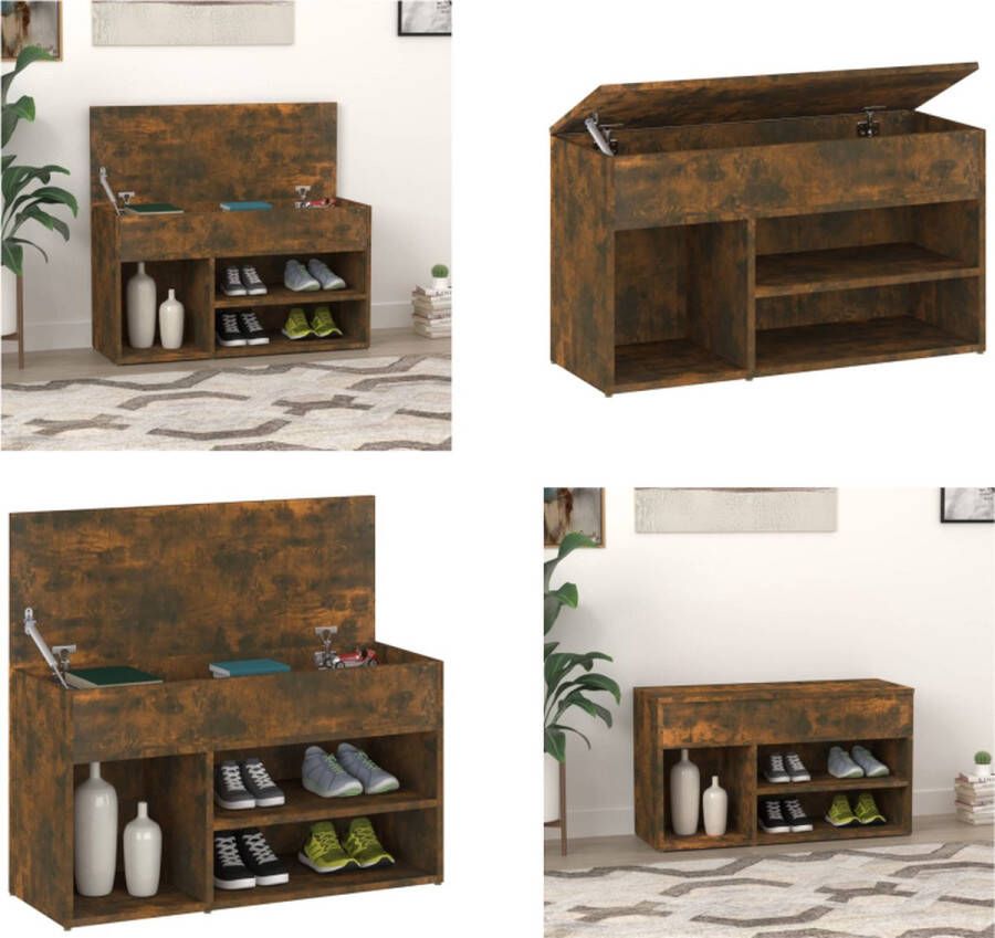 VidaXL Schoenenbankje 80x30x45 cm bewerkt hout gerookt eikenkleurig Schoenenbank Schoenenbanken Opbergbank Schoenenkast