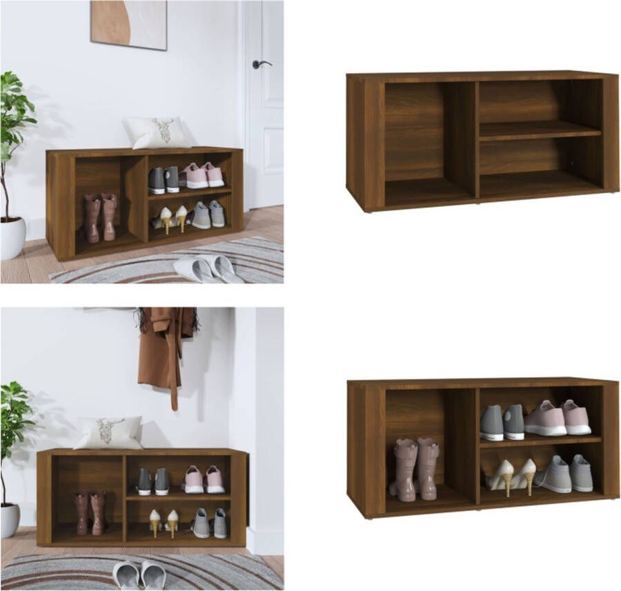 VidaXL Schoenenkast 100x35x45 cm bewerkt hout bruineikenkleurig Schoenenrek Schoenenrekken Opbergrek Voor Schoenen Schoenenstellage