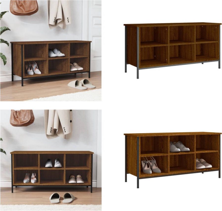 VidaXL Schoenenkast 100x35x50 cm bewerkt hout bruineikenkleurig Schoenenkast Schoenenkasten Opbergkast Kast