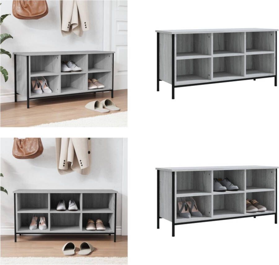 VidaXL Schoenenkast 100x35x50 cm bewerkt hout grijs sonoma eikenkleur Schoenenkast Schoenenkasten Opbergkast Kast