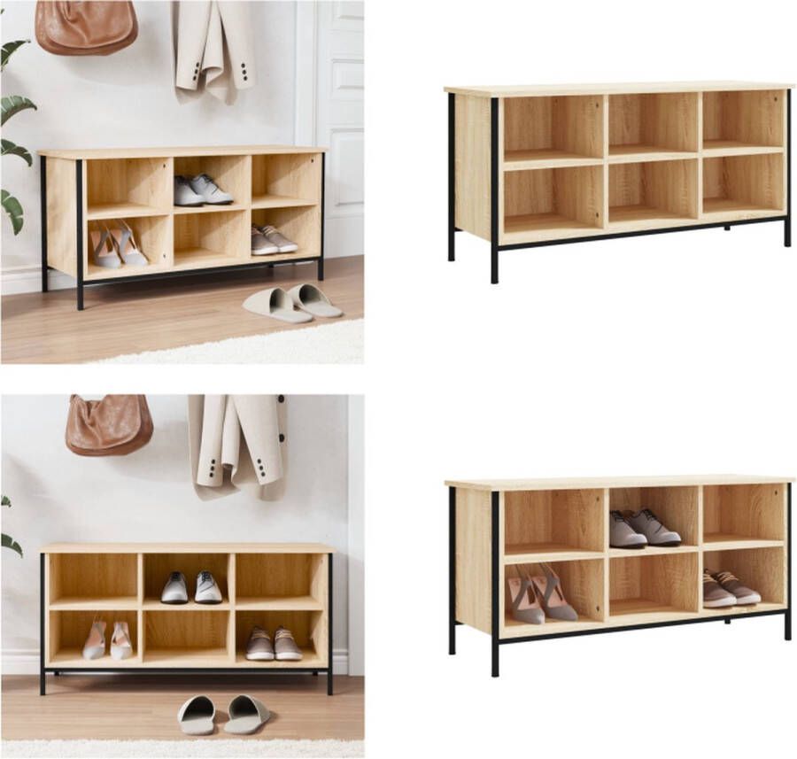 VidaXL Schoenenkast 100x35x50 cm bewerkt hout sonoma eikenkleurig Schoenenkast Schoenenkasten Opbergkast Kast