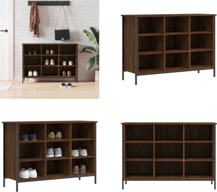 VidaXL Schoenenkast 100x35x70 cm bewerkt hout bruineikenkleurig Schoenenkast Schoenenkasten Opbergkast Kast