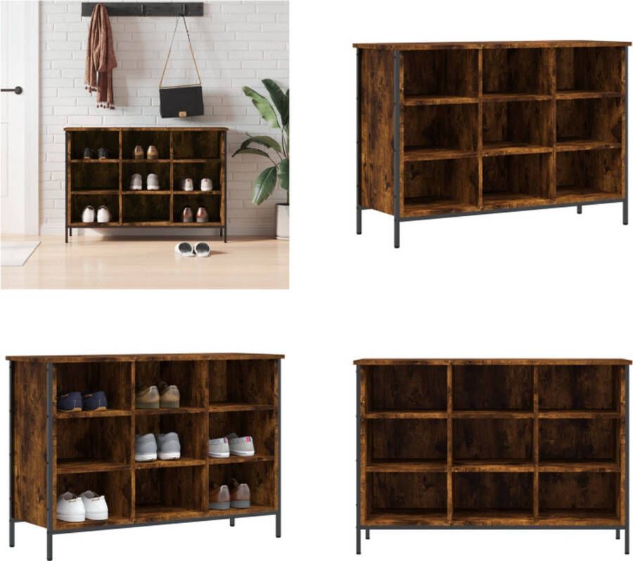 VidaXL Schoenenkast 100x35x70 cm bewerkt hout gerookt eikenkleurig Schoenenkast Schoenenkasten Opbergkast Kast