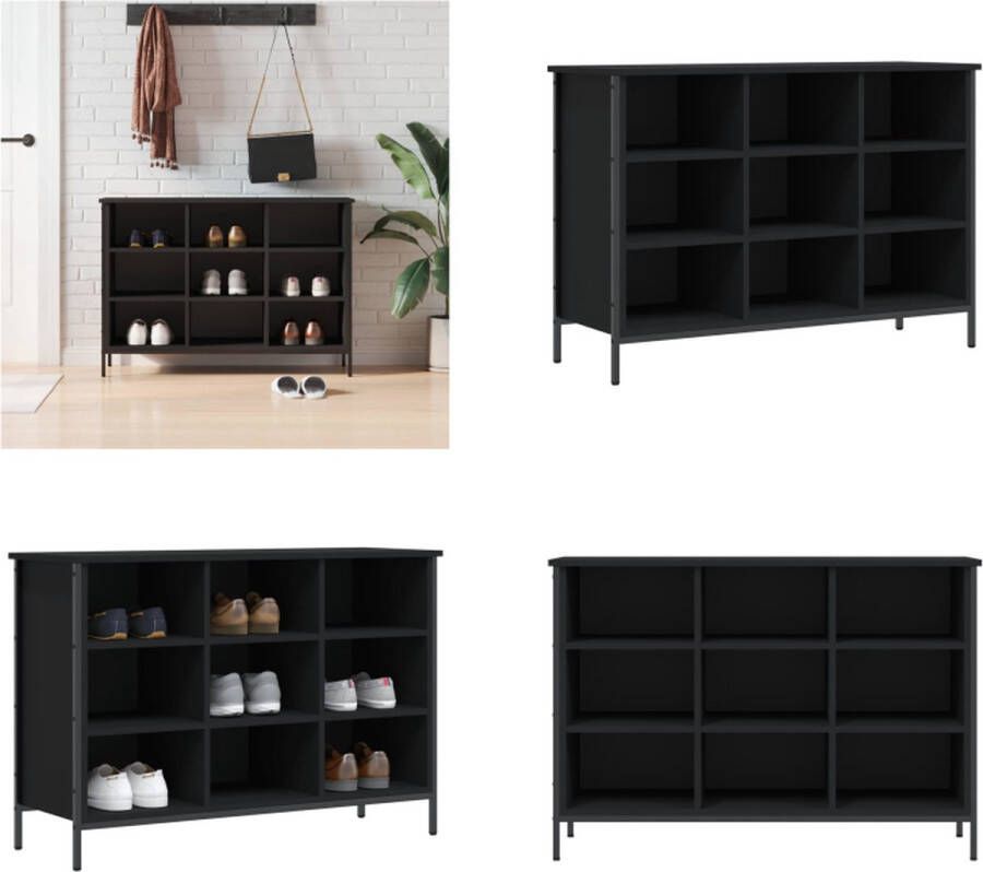VidaXL Schoenenkast 100x35x70 cm bewerkt hout zwart Schoenenkast Schoenenkasten Opbergkast Kast