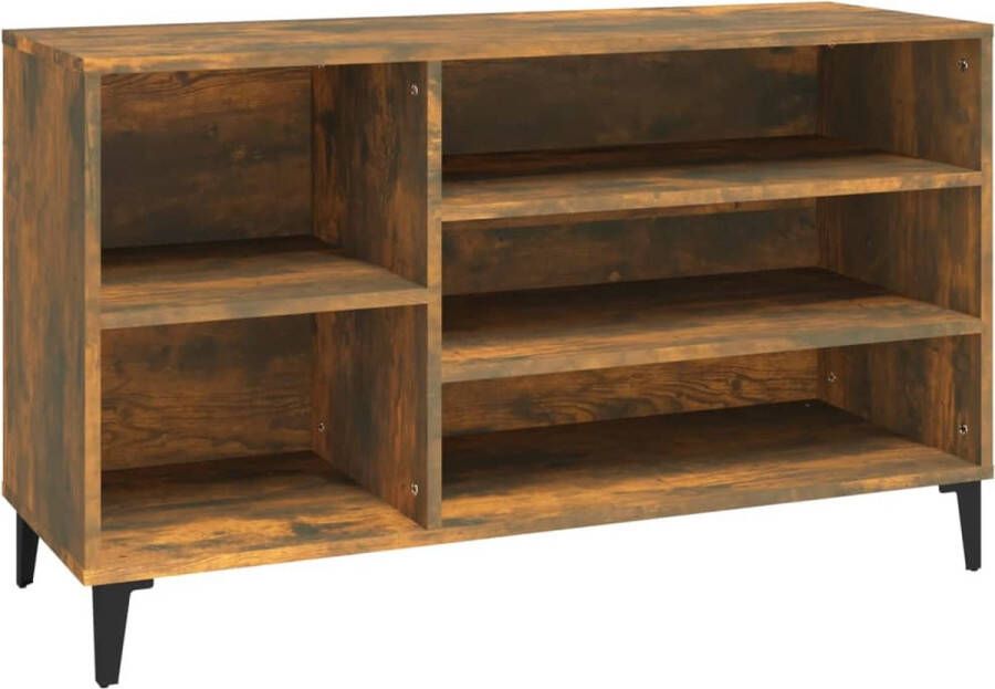 The Living Store Schoenenkast 102x36x60 cm bewerkt hout gerookt eikenkleurig Schoenenkast Houten Schoenenkast Schoenuitlegers Bergruimte Entreebank - Foto 2