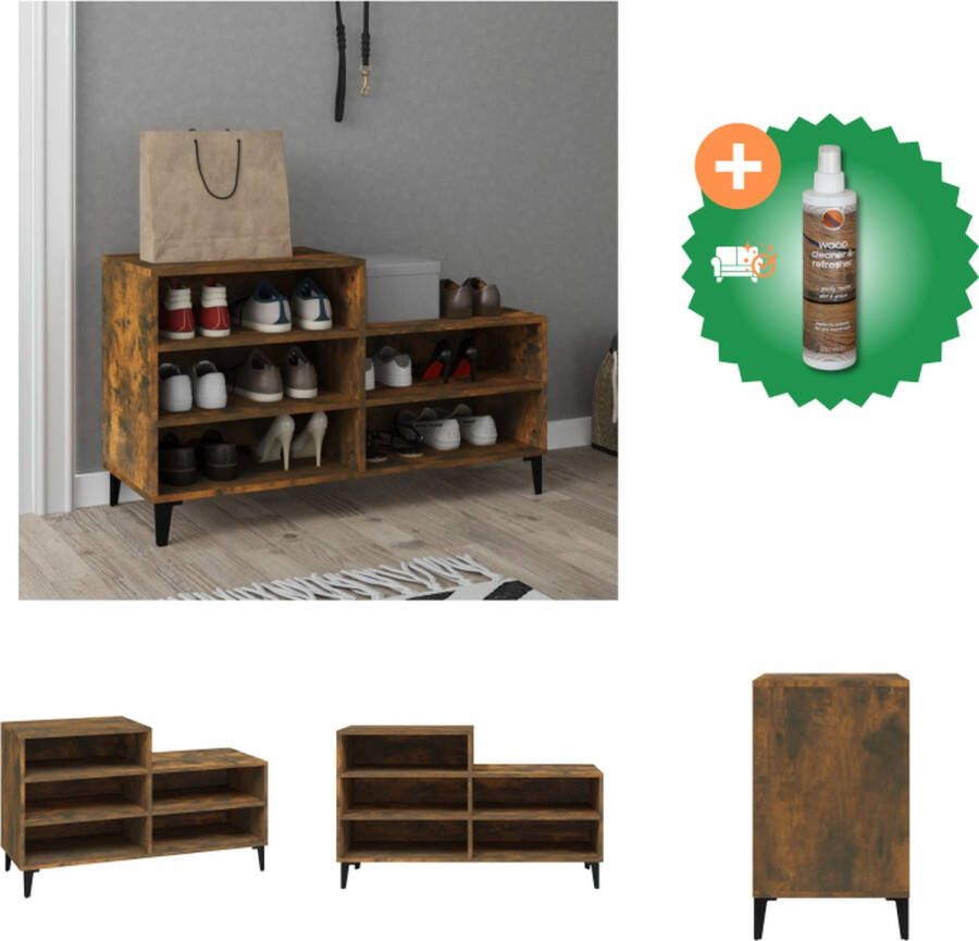 VidaXL Schoenenkast Gerookt eiken 102 x 36 x 60 cm Duurzaam hout Veel opbergruimte Schoenenkast Inclusief Houtreiniger en verfrisser - Foto 2