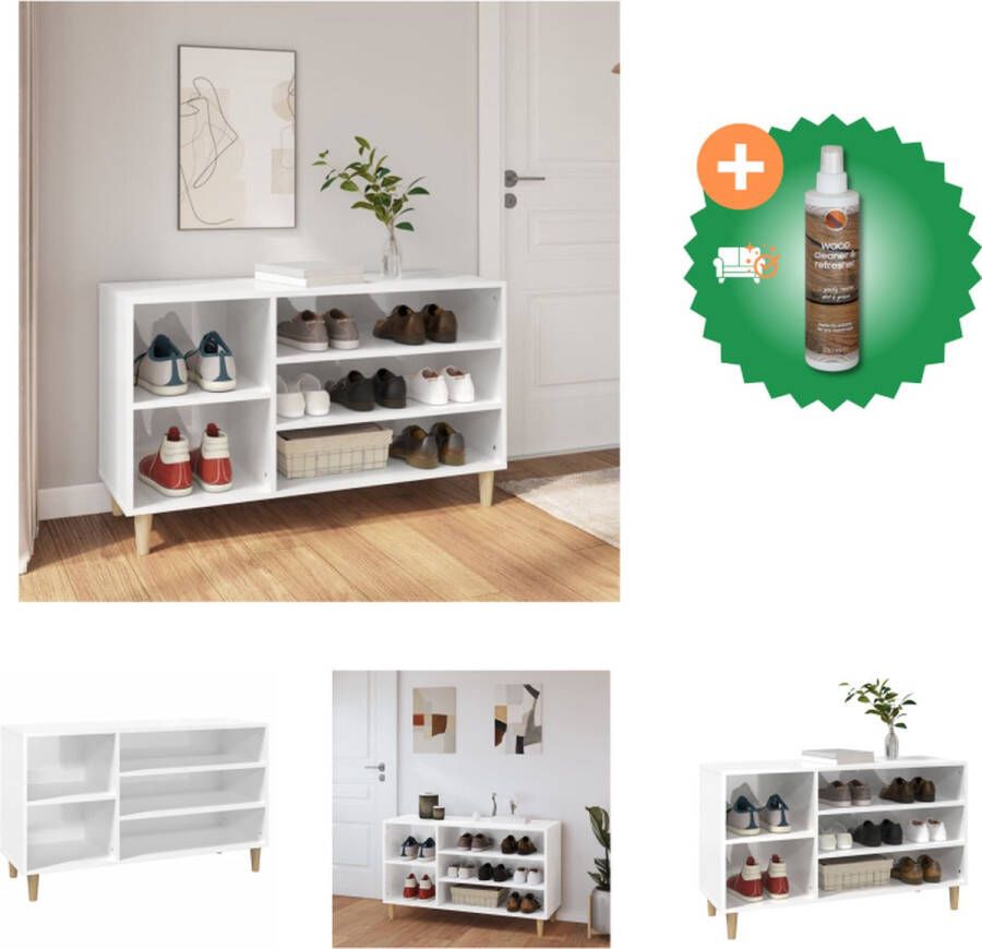VidaXL Schoenenkast Elegante opbergruimte van bewerkt hout Stabiel en vochtbestendig 5 vakken Hoogglans wit 102 x 36 x 60 cm Wandmontage vereist Schoenenkast Inclusief Houtreiniger en verfrisser - Foto 3