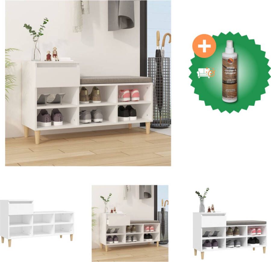 VidaXL Schoenenkast 102 x 36 x 60 cm Duurzaam bewerkt hout Metalen poten Voldoende opbergruimte Schoenenkast Inclusief Houtreiniger en verfrisser - Foto 3