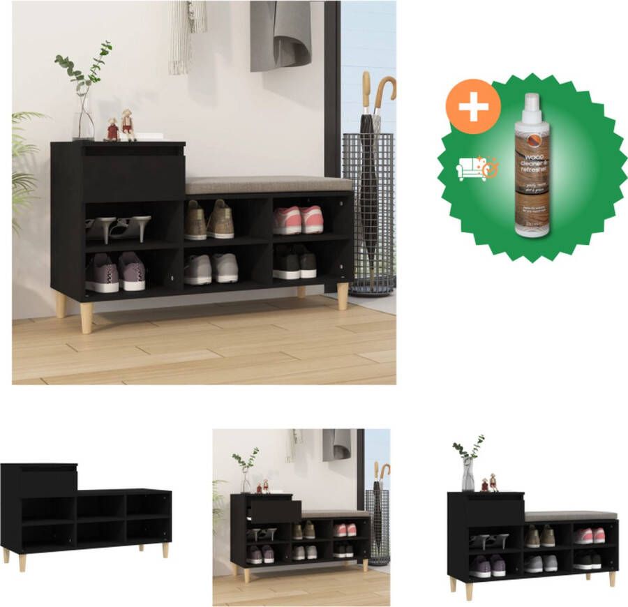 VidaXL Schoenenkast 102x36x60 cm bewerkt hout zwart Schoenenkast Inclusief Houtreiniger en verfrisser