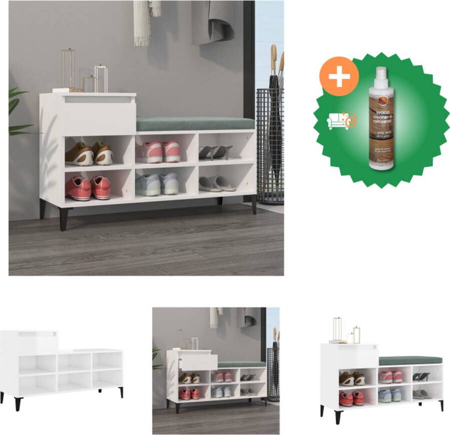 VidaXL Schoenenkast Elegante opbergruimte van bewerkt hout Stabiel en vochtbestendig 5 vakken Hoogglans wit 102 x 36 x 60 cm Wandmontage vereist Schoenenkast Inclusief Houtreiniger en verfrisser - Foto 2