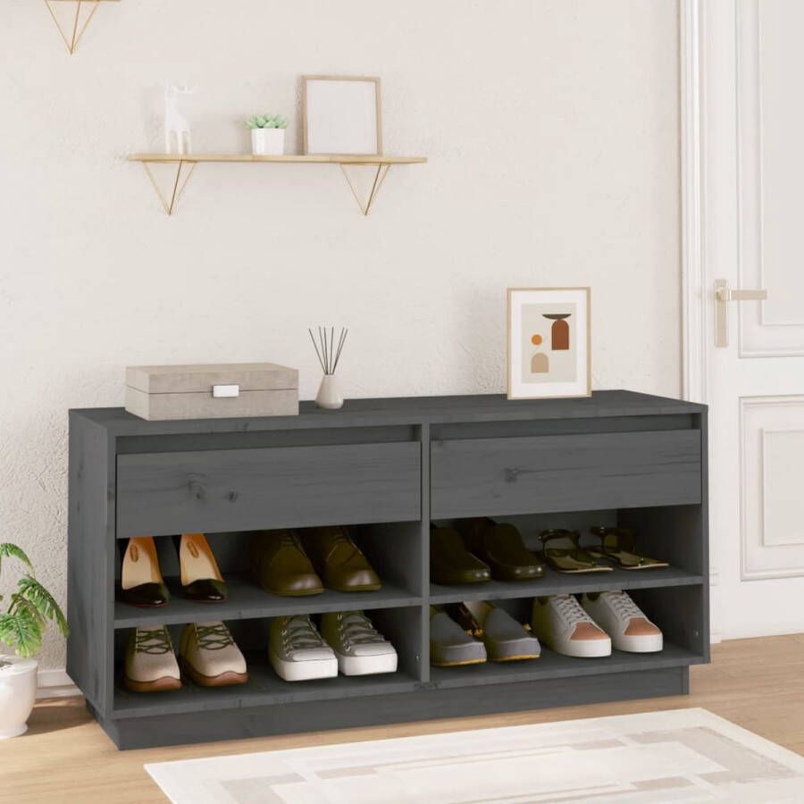 VidaXL -Schoenenkast-110x34x52-cm-massief-grenenhout-grijs - Foto 2