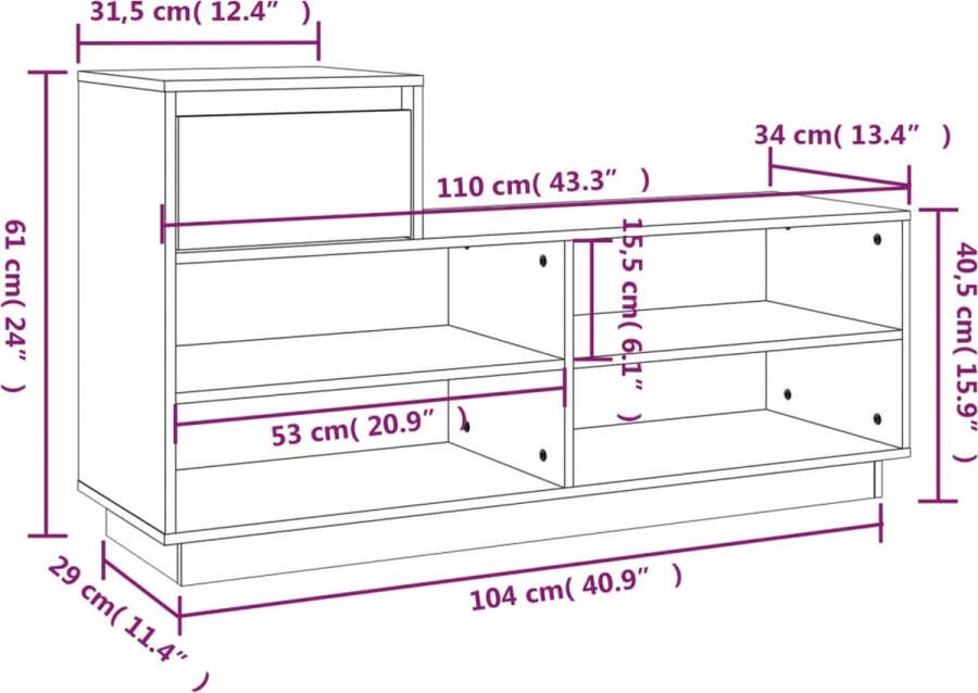 vidaXL Schoenenkast 110x34x61 cm massief grenenhout zwart